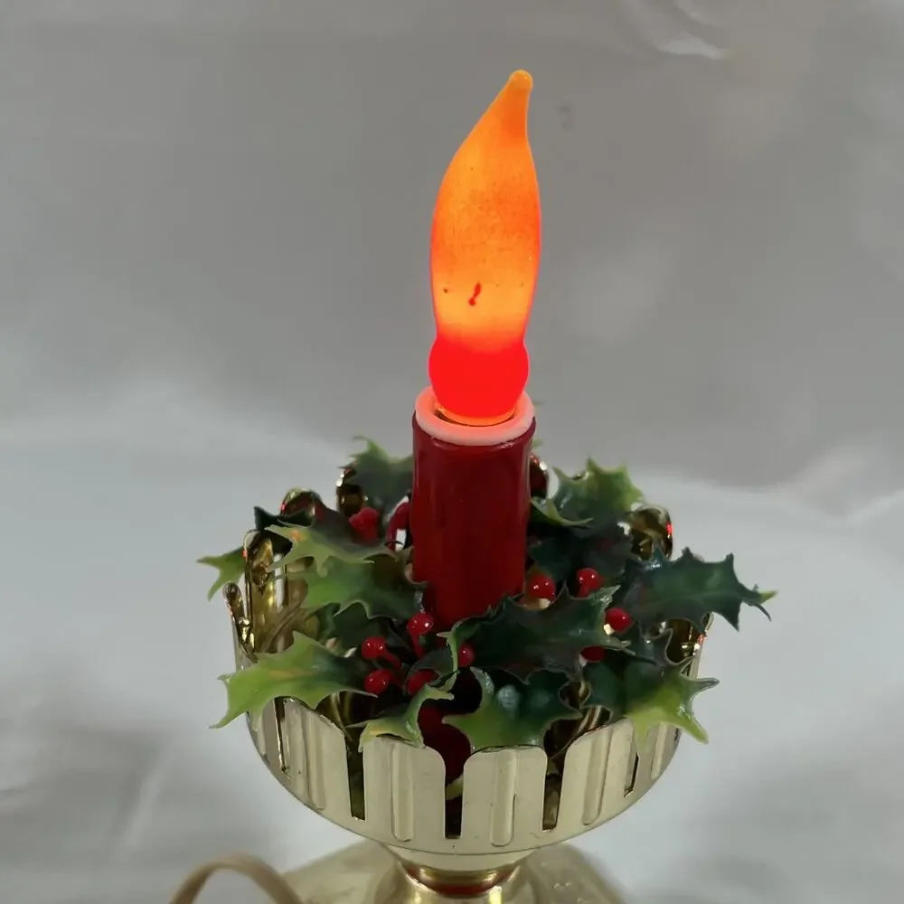 Vintage Blow Mold Plastic Light Up Candle Christmas Holly Lamp Electric Window